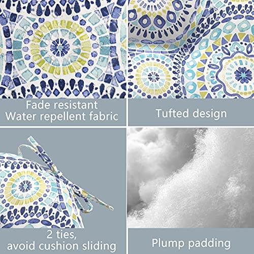 LVTXIII Outdoor Bistro Chair Cushions, 15"x15"x4" Round Patio Chair Cushions, All Weather Tufted Seat Cushions for Patio Furniture Use, Set of 2, Delancey Lagoon - Image 4