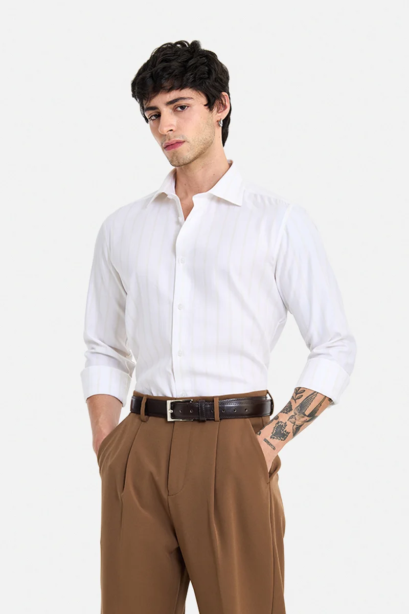 SNITCH White Textured Long Sleeve Slim Fit Shirt