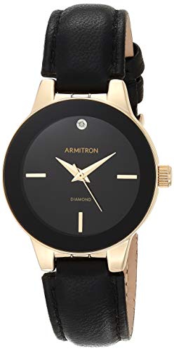 Armitron Women's 75/5410BKGPBK Diamond-Accented Gold-Tone and Black Leather Strap Watch - Image 2