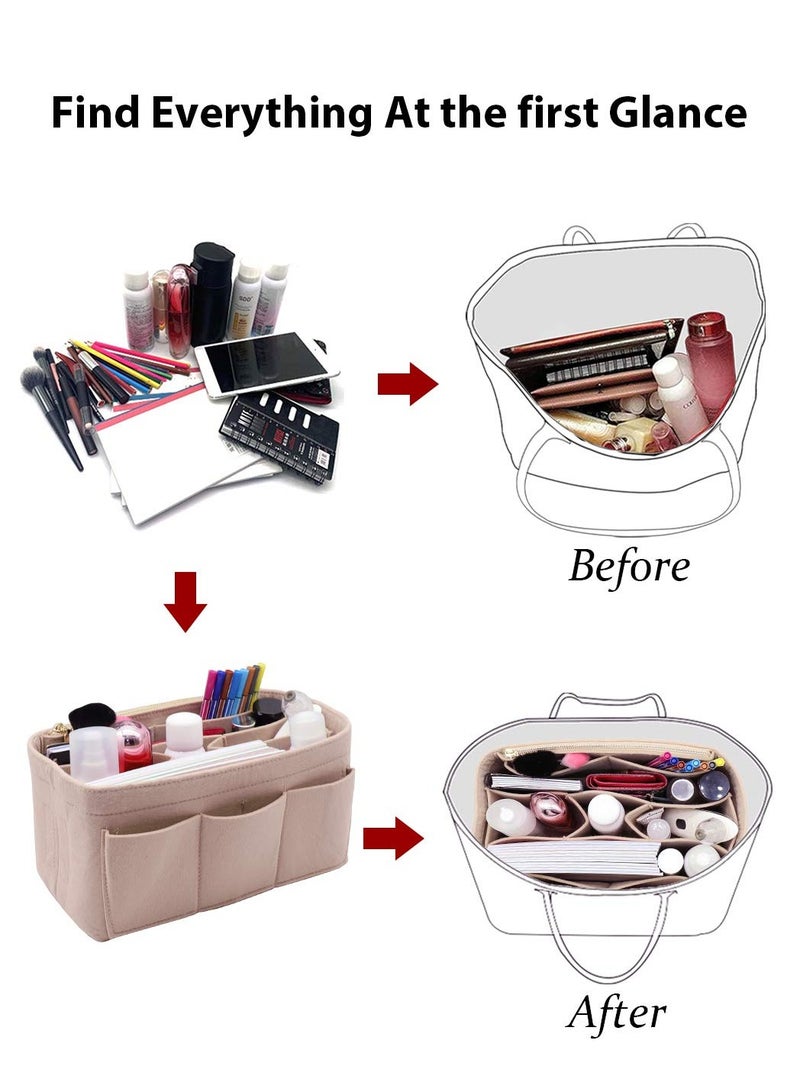 XiuWoo Purse Organizer Insert, Women Felt Bag Organizer Cosmetics Bag Insert, Multi-Pocket Bag in Bag for Womens Handbag Travel Tote Hobo Bag Storage Purse Liner Divider for Any Brand Tote, - Image 3