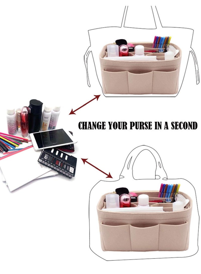 XiuWoo Purse Organizer Insert, Women Felt Bag Organizer Cosmetics Bag Insert, Multi-Pocket Bag in Bag for Womens Handbag Travel Tote Hobo Bag Storage Purse Liner Divider for Any Brand Tote, - Image 4