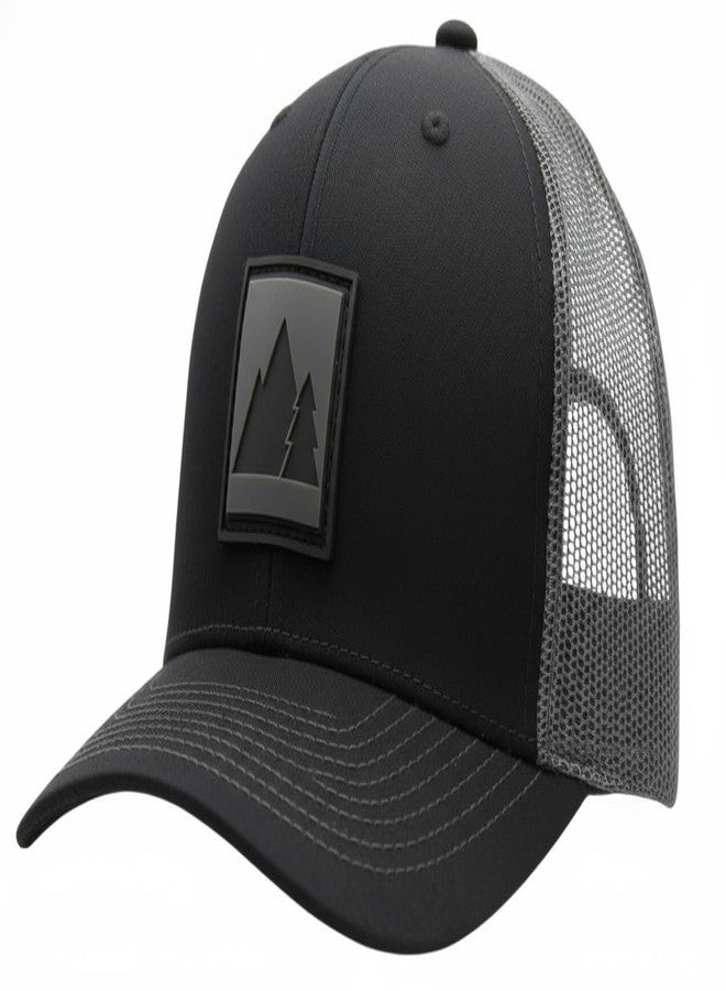 LINDO Trucker Hat - Pine & Mountains [ Black Graphite w/Gray ]