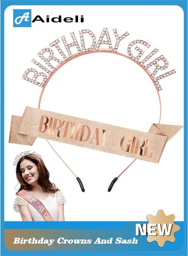 أديلي طقم تاج ووشاح عيد ميلاد، تاج كريستال بلون ذهبي وردي مع وشاح عيد ميلاد، إكسسوارات حفلات الأميرة - Image 1