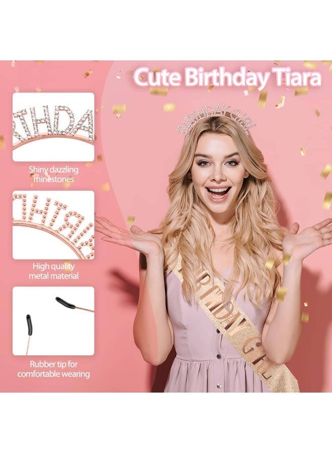 أديلي طقم تاج ووشاح عيد ميلاد، تاج كريستال بلون ذهبي وردي مع وشاح عيد ميلاد، إكسسوارات حفلات الأميرة - Image 2