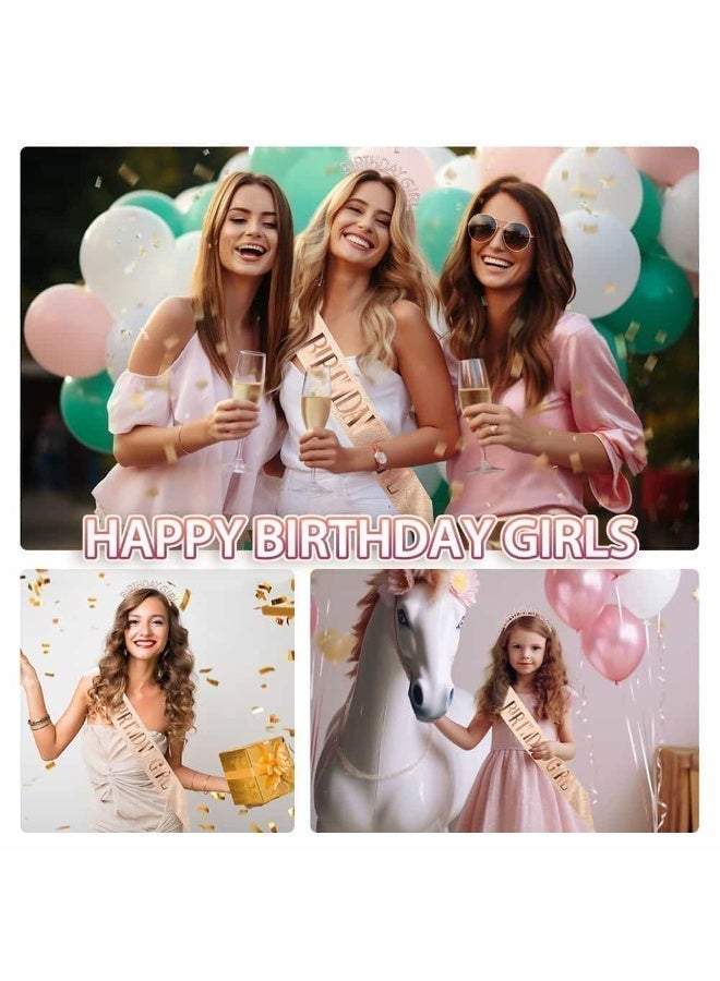 أديلي طقم تاج ووشاح عيد ميلاد، تاج كريستال بلون ذهبي وردي مع وشاح عيد ميلاد، إكسسوارات حفلات الأميرة - Image 5