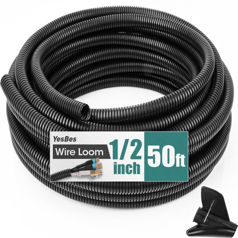 YesBes 50 FT Wire Loom 12 Inch Split Wire Loom Tubing Wire Conduit Wire Protector Tubing Black - Image 2