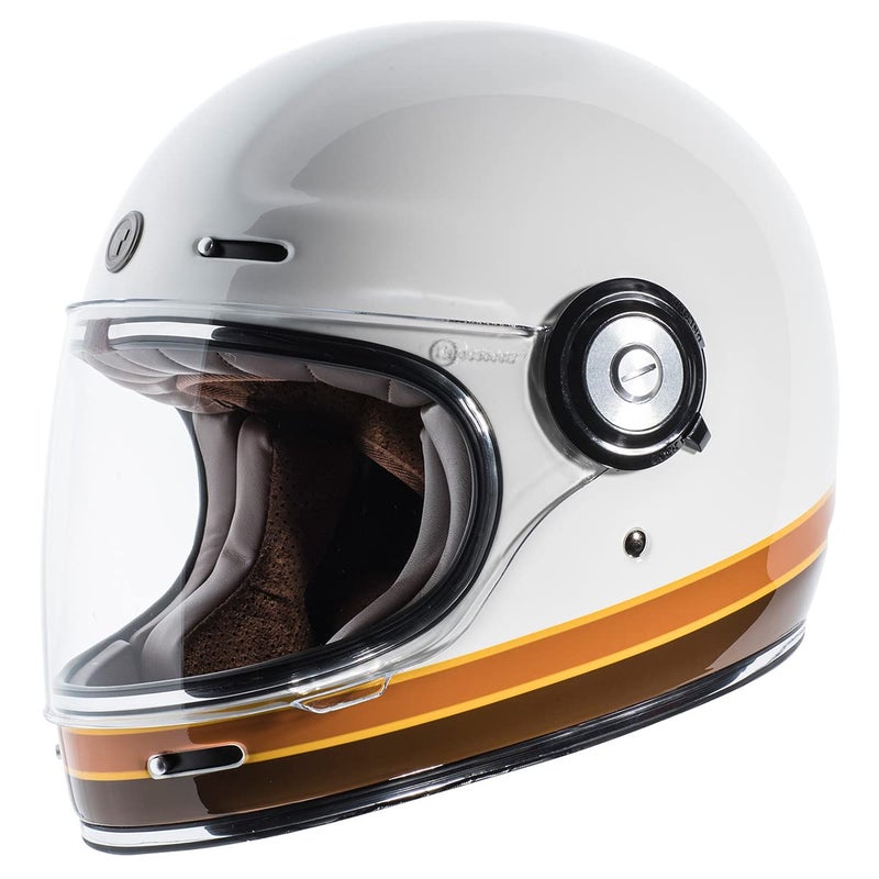 TORC T-1 Retro Full Face Motorcycle Helmet - Iso Bars Gloss White