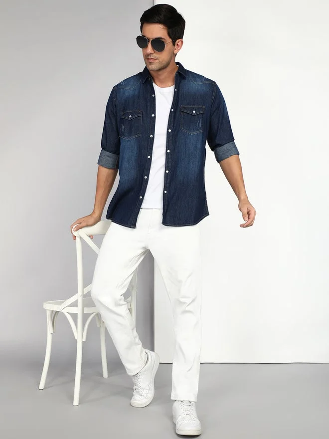 Kuons Avenue  KUONS AVENUE Men Blue Denim Buttoned Shirt for Men | Best Price UAE