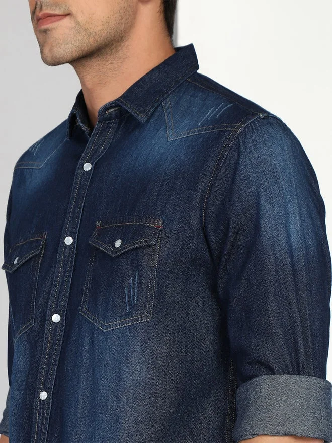 Kuons Avenue  KUONS AVENUE Men Blue Denim Buttoned Shirt for Men | Best Price UAE
