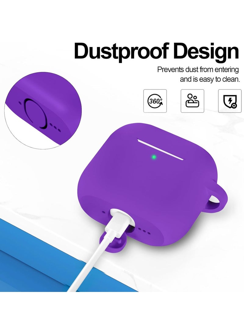 Generic - Silicone Case for AirPods 4, Shockproof, Anti-drop, Anti-dust, Visible LED Light Protective Cover with Keychain and Lanyard Compatible with AirPods 4th Generation 2024 (Bright Purple) - Image 1