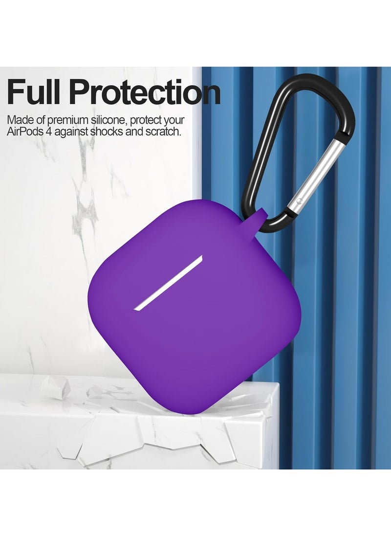 Generic - Silicone Case for AirPods 4, Shockproof, Anti-drop, Anti-dust, Visible LED Light Protective Cover with Keychain and Lanyard Compatible with AirPods 4th Generation 2024 (Bright Purple) - Image 1