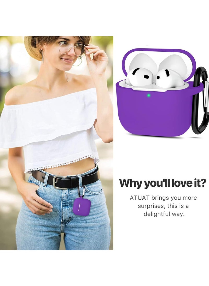 Generic - Silicone Case for AirPods 4, Shockproof, Anti-drop, Anti-dust, Visible LED Light Protective Cover with Keychain and Lanyard Compatible with AirPods 4th Generation 2024 (Bright Purple) - Image 1