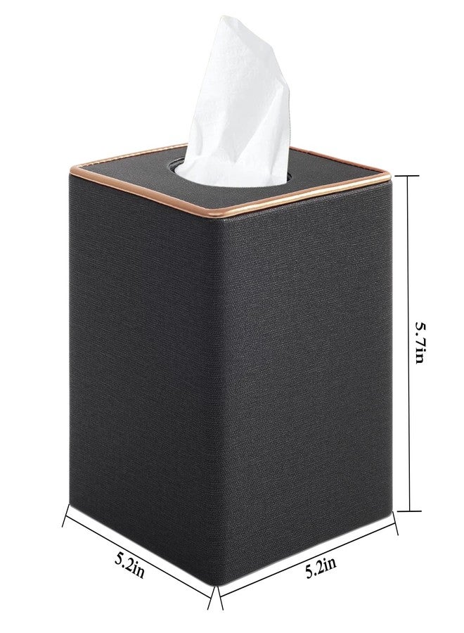 RHCSZ Flax Classic Leather Square Tissue Box Cover/Holder, Table Napkin Case Dispenser,Facial Tissues Organizer with Magnetic Bottom for Home Office,Tissues Cube Box (Black) - Image 3