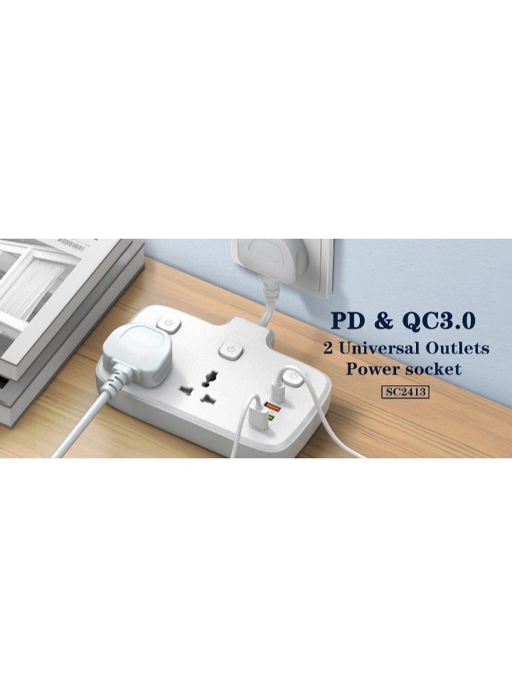 ريبنيو محول متعدد المقابس، محول شاحن حائط متعدد المقابس ثنائي الاتجاه مع منفذ PD ومنفذ QC3.0 ومنفذين تلقائيين، مقبس طاقة 2500 وات للمنزل والمكتب والمزيد - Image 2