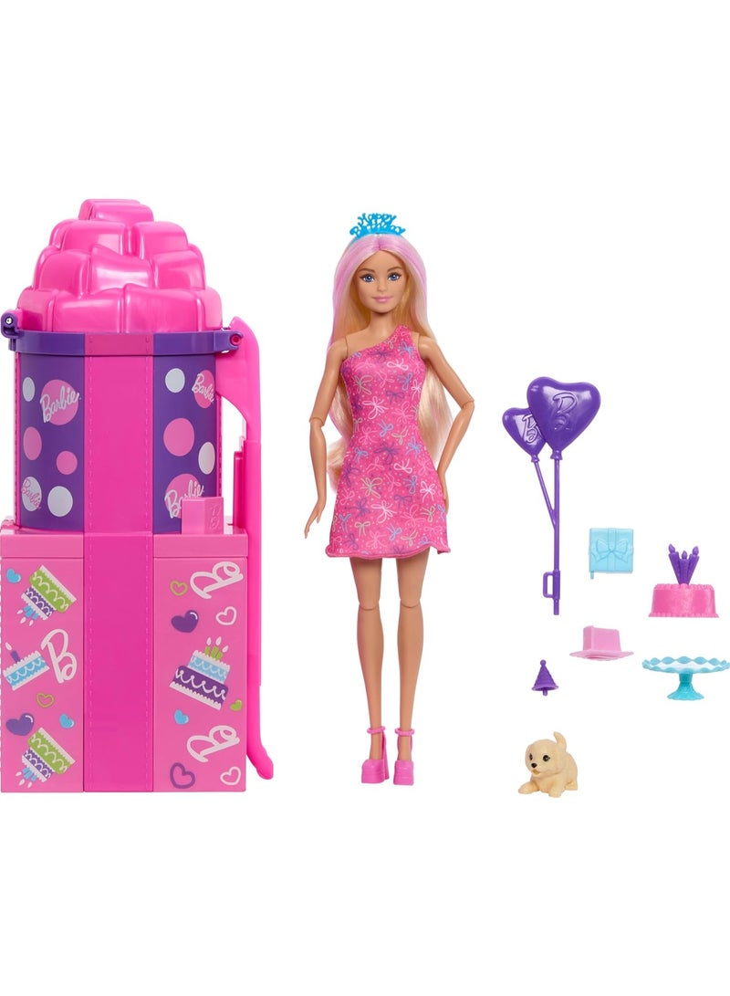 Barbie Party Unboxed Surprise And Slide JKF66 , Accessories, Pet Birthday Series with 12 Surprises - Image 1