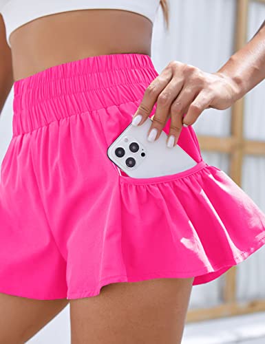 BMJL Womens High Waisted Shorts Athletic Running Shorts Workout Gym Quick Dry Flowy Shorts with Pockets(XS,Hot Pink) - Image 4