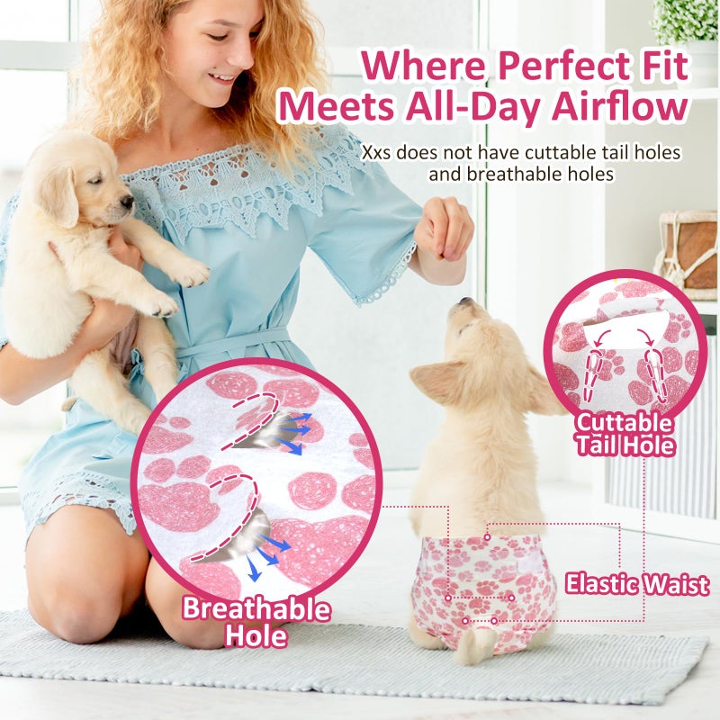 Dono Dog Diapers Female, Disposable Doggie Diapers, Super Absorbent Puppy Diapers with Adjustable Tail Hole, Wetness Indicator for Cats Doggy in Heat Period, X-Small, 16 Count - Image 4