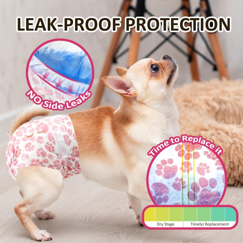 Dono Dog Diapers Female, Disposable Doggie Diapers, Super Absorbent Puppy Diapers with Adjustable Tail Hole, Wetness Indicator for Cats Doggy in Heat Period, X-Small, 16 Count - Image 5