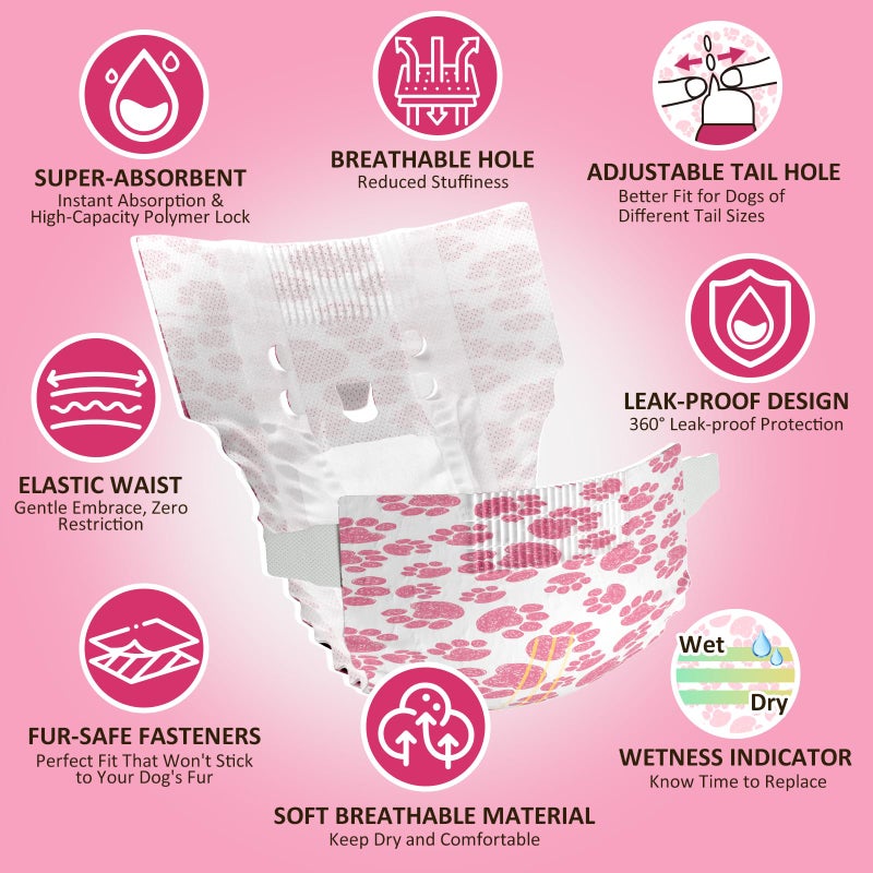 Dono Dog Diapers Female, Disposable Doggie Diapers, Super Absorbent Puppy Diapers with Adjustable Tail Hole, Wetness Indicator for Cats Doggy in Heat Period, X-Small, 16 Count - Image 2