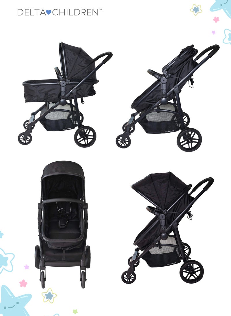 دلتا تشيلدرين Easy One-Fold Ultralight 2-in-1 Baby Stroller | Reversible Seat | Bassinet Mode | 92x56x110 CM | Lightweight | Newborn to Toddler | Black | Compact Travel - Image 5