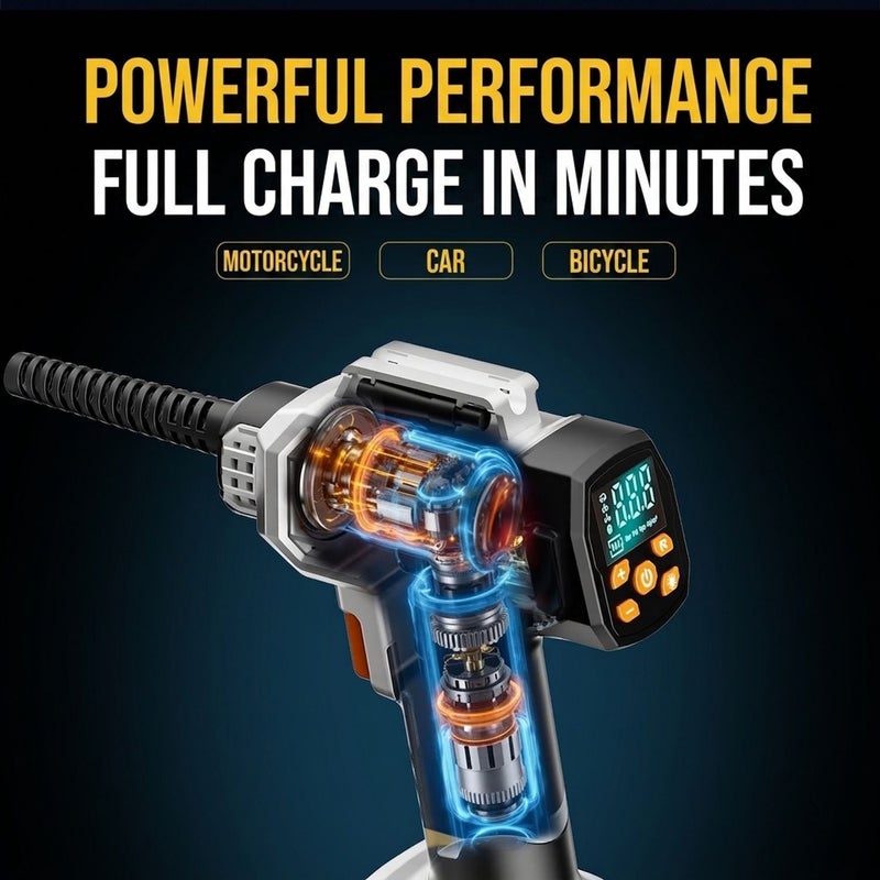 BK Portable Wireless Car Air Pump with Digital Display for Inflating All Kinds of Tires - Image 4