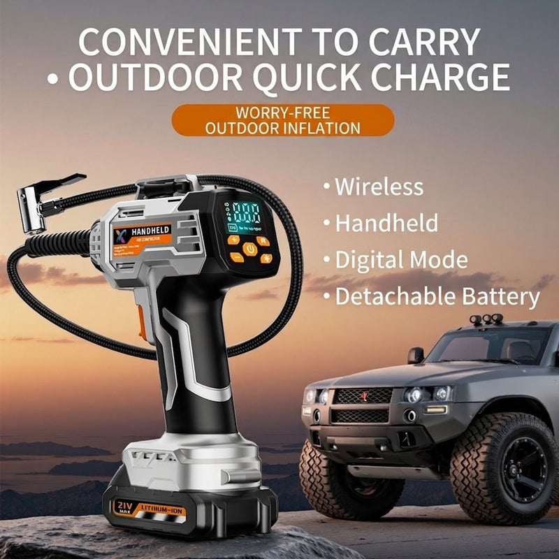 BK Portable Wireless Car Air Pump with Digital Display for Inflating All Kinds of Tires - Image 2