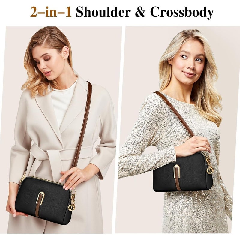 Crossbody Bag for Women, Genuine Leather Handbag Shoulder Bag with Adjustable Wide Strap, Black, Lightweight and Durable Design - Image 2