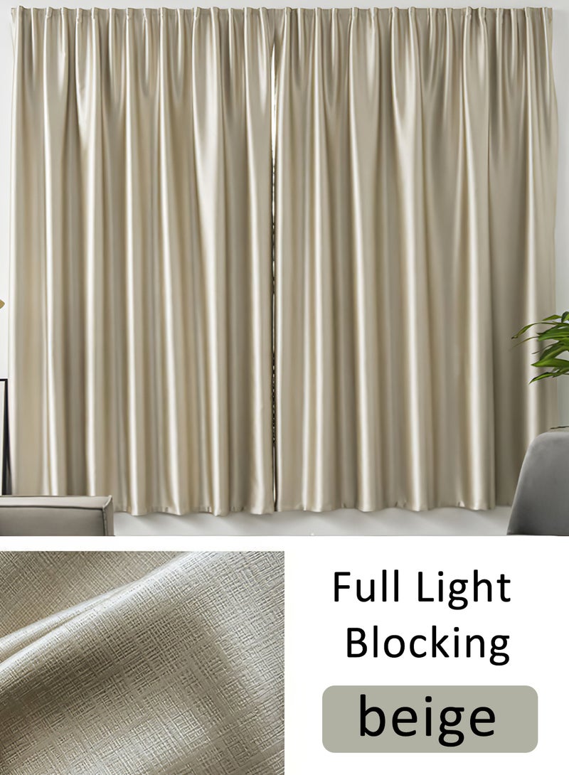 Velcro High Blackout Curtains, 1 Panel Without Rods and Thermal Insulated Window Curtains for Bedroom and Living Room (Beige 150W x 200H cm) - Image 2