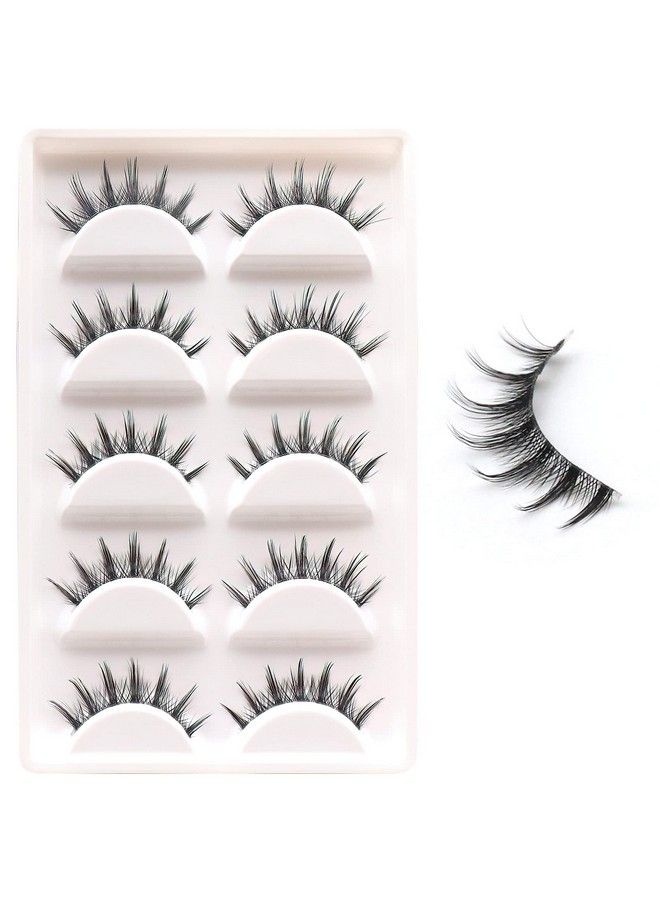 Veleasha Manga Lashes with Clear Band 5 Pairs Pack False Eyelashes Natural Look Japanese Style Spike Anime Lashes : Style 009 - Image 1