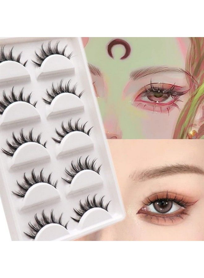 Veleasha Manga Lashes with Clear Band 5 Pairs Pack False Eyelashes Natural Look Japanese Style Spike Anime Lashes : Style 009 - Image 3