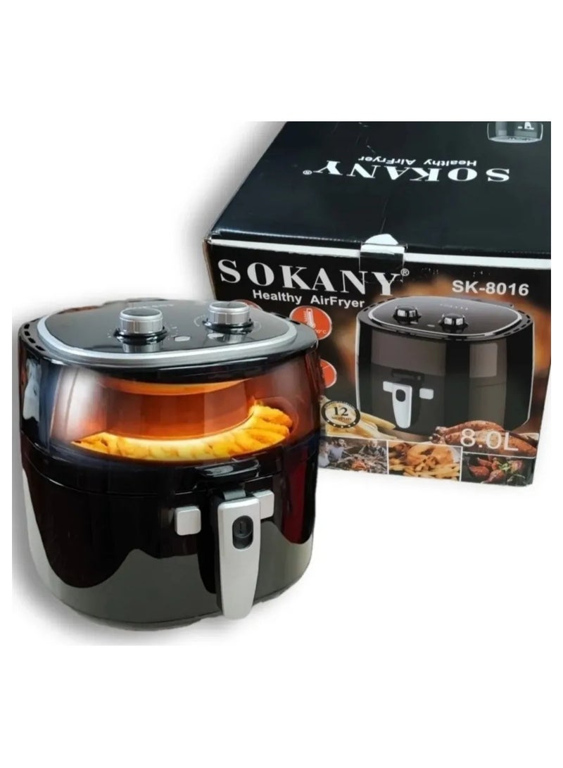 سوكاني مقلاة هوائية صحية من سوكاني SK-8016، سعة 8.0 لتر، مزودة بنافذة مرئية، وخلط تلقائي، وقوة 1800 واط - أسود/فضي - Image 5