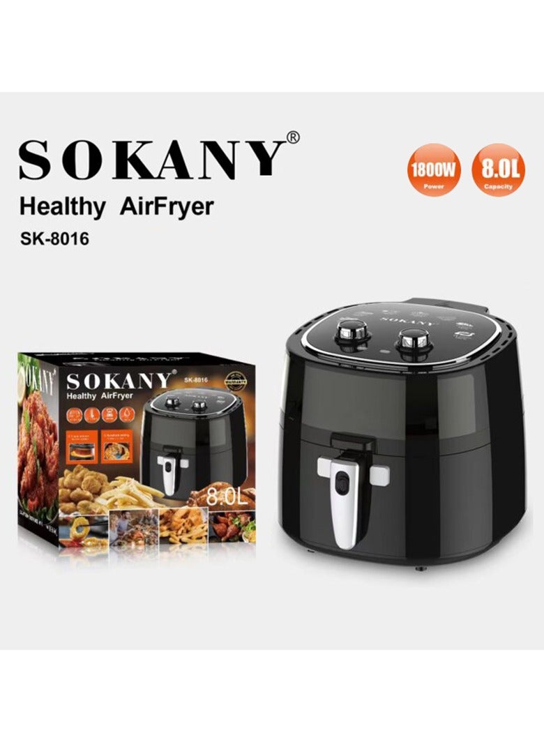 سوكاني مقلاة هوائية صحية من سوكاني SK-8016، سعة 8.0 لتر، مزودة بنافذة مرئية، وخلط تلقائي، وقوة 1800 واط - أسود/فضي - Image 2