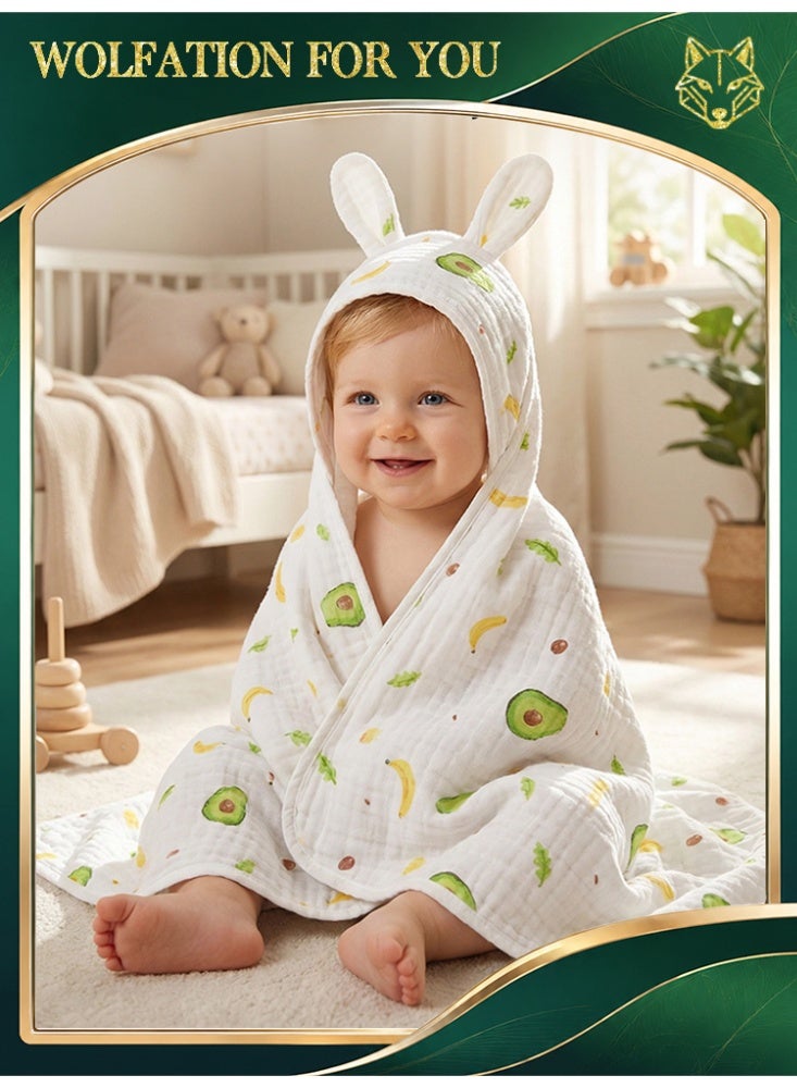 WOLFATION FOR YOU Baby Towels for Newborn Set, 100% Cotton Hooded Baby Bath Towels, Super Soft Absorbent Infant Toddler Bath Essentials Gifts, Green & white, avocado - Image 1