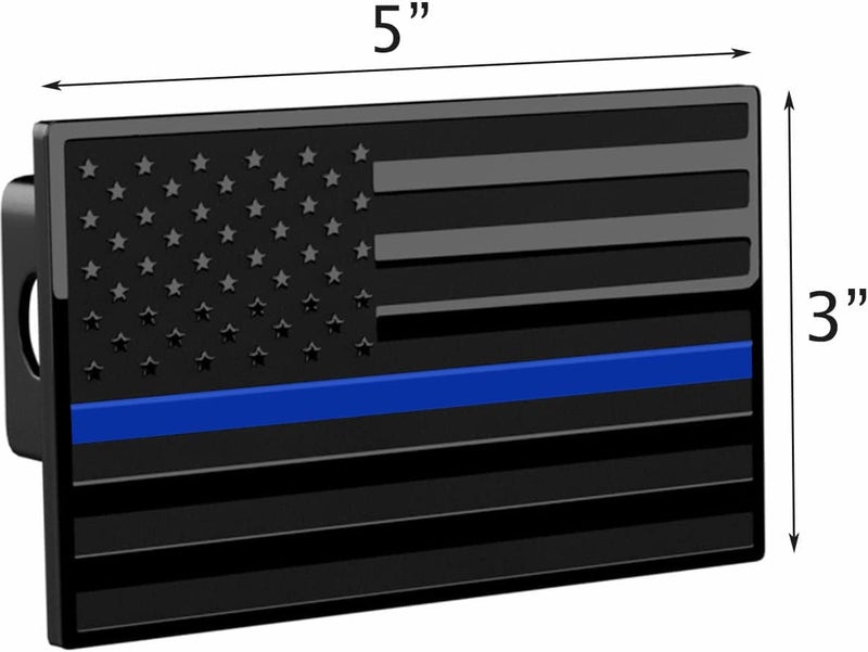 eVerHITCH USA Metal Flag Hitch Cover Fits 2" Receivers Black & Black with Thin Blue line - Image 2