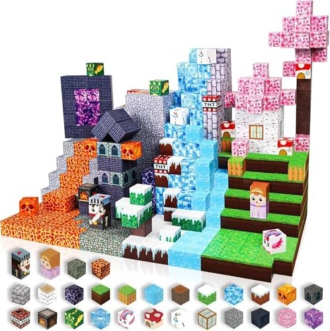 Moonmen Magnetic Building Blocks Set, Mine Magnet World Set For Toddler Educational STEM Construction Toy, Non-Toxic ABS Material Magnet Cubes Construction Toys (150 Pcs Jungle Tribes) - Image 1