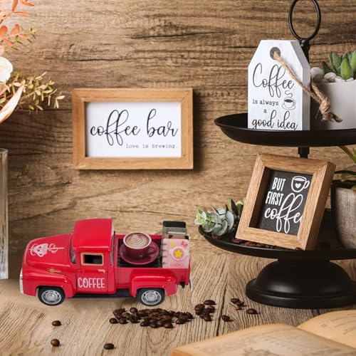 YimiBloss Coffee Bar Decor Vintage Mini Metal Pickup Truck Decor with Book Accessories for Coffee Station,Farmhouse Tiered Tray Table Decorations for Home Kitchen, Office, Cafe - Image 2