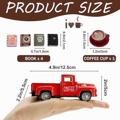 YimiBloss Coffee Bar Decor Vintage Mini Metal Pickup Truck Decor with Book Accessories for Coffee Station,Farmhouse Tiered Tray Table Decorations for Home Kitchen, Office, Cafe - Image 3