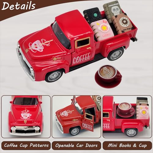 YimiBloss Coffee Bar Decor Vintage Mini Metal Pickup Truck Decor with Book Accessories for Coffee Station,Farmhouse Tiered Tray Table Decorations for Home Kitchen, Office, Cafe - Image 4