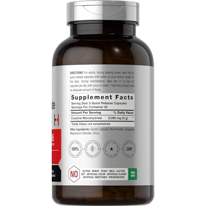Horbäach Creatine Monohydrate | 5g | 225 Capsules | Non-GMO, Gluten Free Supplement - Image 2