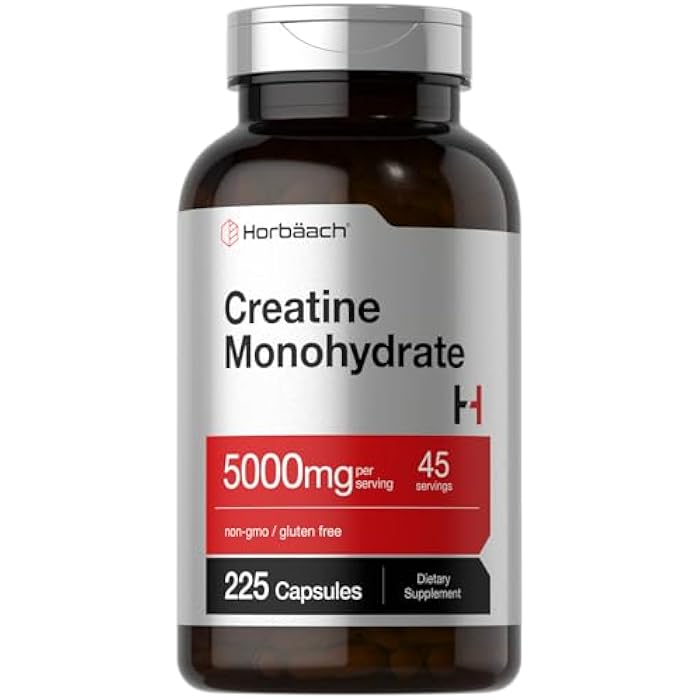 Horbäach Creatine Monohydrate | 5g | 225 Capsules | Non-GMO, Gluten Free Supplement - Image 1
