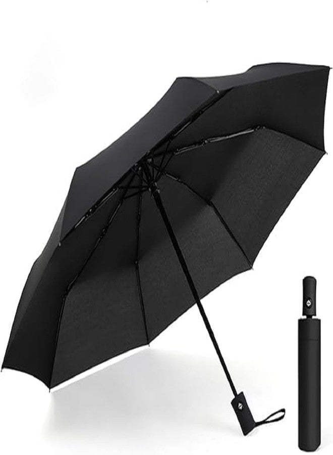 Urshigar Automatic Umbrella, Windproof Travel Umbrella for Rain, Auto Open Close Compact Folding Umbrella, Sun Protection Tote with Black Coating for Women Men (Black) - Image 1