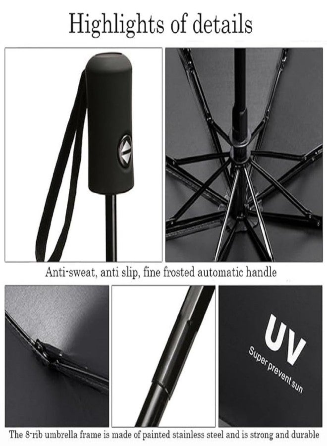 Urshigar Automatic Umbrella, Windproof Travel Umbrella for Rain, Auto Open Close Compact Folding Umbrella, Sun Protection Tote with Black Coating for Women Men (Black) - Image 5