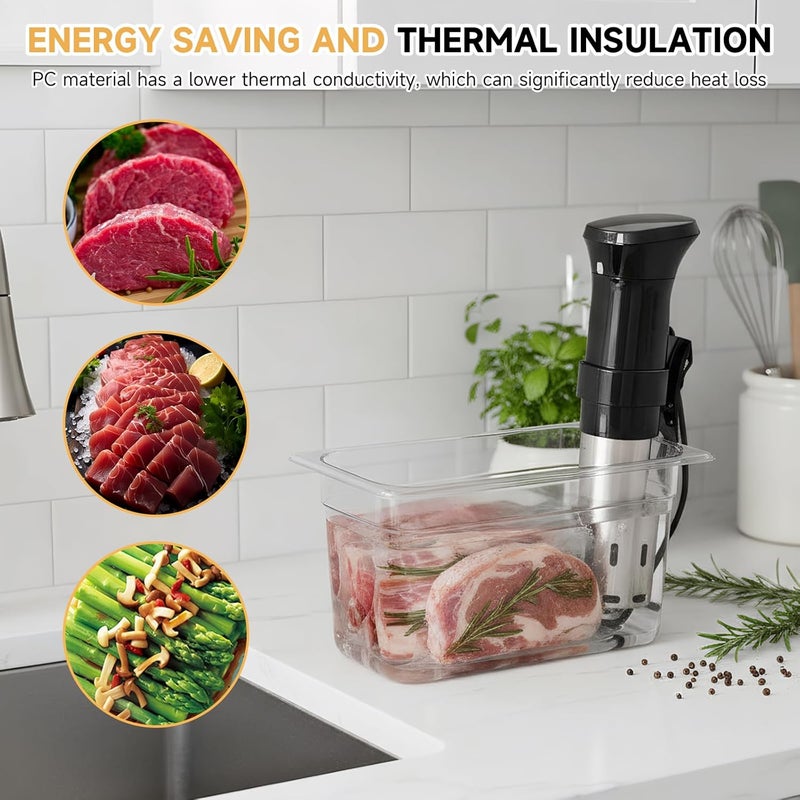 Zertylre حاوية Sous Vide سعة 6 لتر مع غطاء ورف من الفولاذ المقاوم للصدأ قابل للفك، مع أقسام فاصلة، متوافقة مع أجهزة Anova، Anova Nano، Joule، و Instant Pot، بالإضافة إلى أجهزة الطهي بالضغط السفلي (سعة 6 لتر). - Image 3