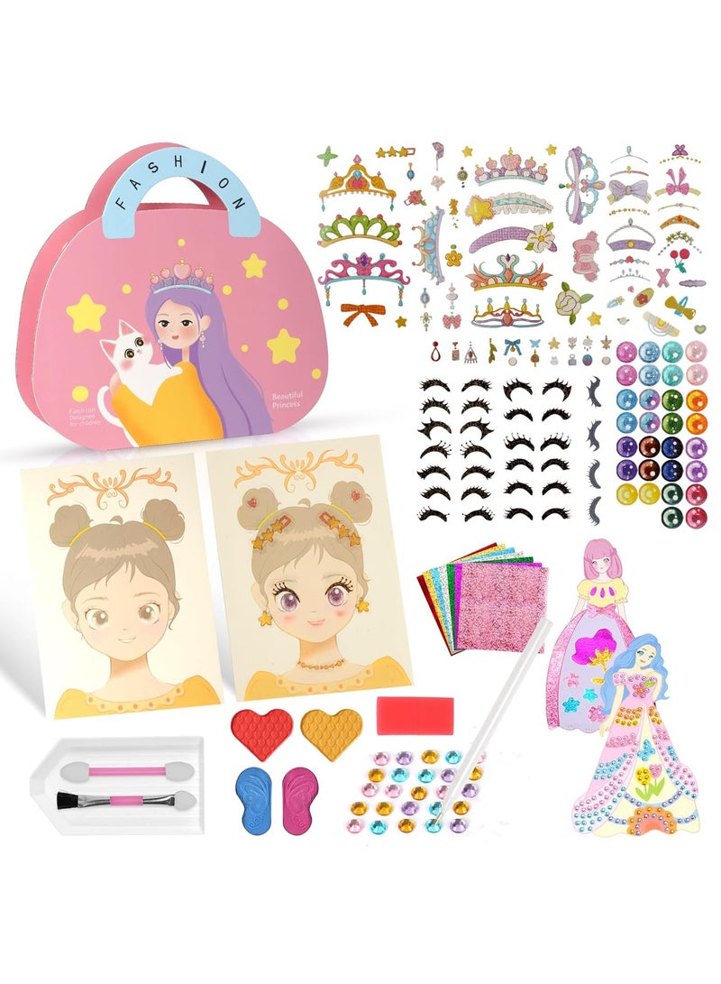 Necomi DIY Paper Makeup Arts and Crafts, Dress Up Game Set Princess Fantasy Makeup, Pretty Pretty Princess Game, Girls Toy Kit with Diamond Painting & Princess Dress Up Set - Image 1