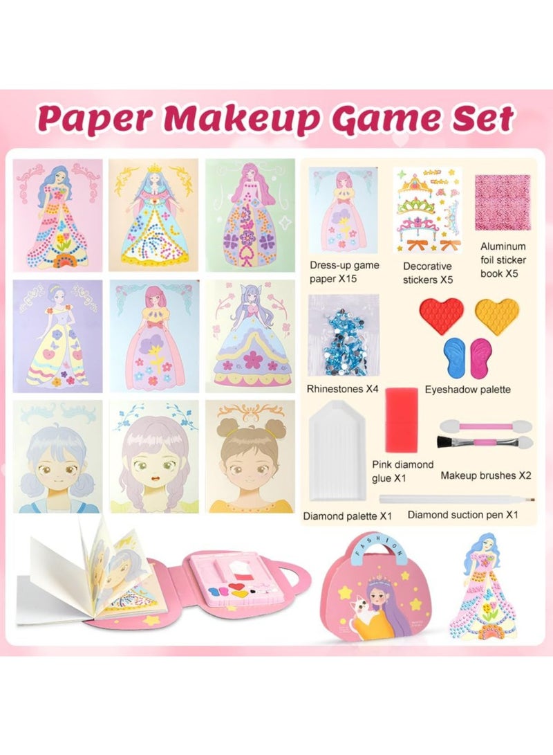 Necomi DIY Paper Makeup Arts and Crafts, Dress Up Game Set Princess Fantasy Makeup, Pretty Pretty Princess Game, Girls Toy Kit with Diamond Painting & Princess Dress Up Set - Image 5