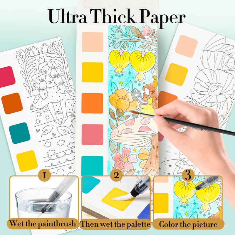 JCREN Watercolor Painting Books, Pocket Watercolor Painting Coloring Kit, Paint with Water Bookmarks Travel Activity Party Favors for Kids Toddlers Gifts for Boys and Girls, 3 Pack - Image 4