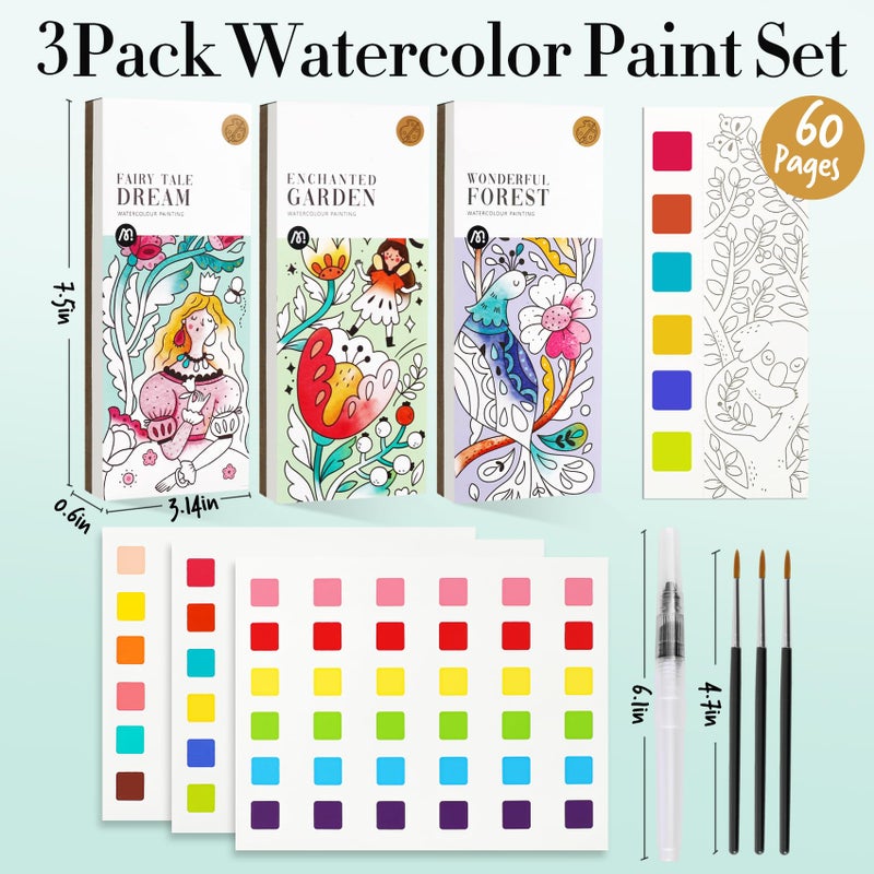JCREN Watercolor Painting Books, Pocket Watercolor Painting Coloring Kit, Paint with Water Bookmarks Travel Activity Party Favors for Kids Toddlers Gifts for Boys and Girls, 3 Pack - Image 2