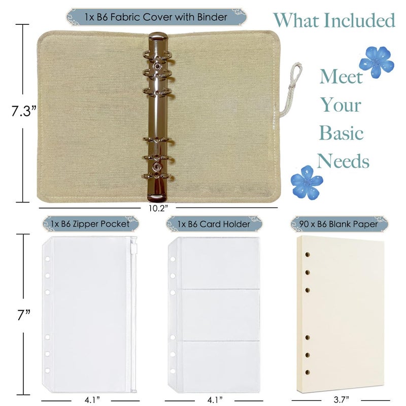 ipoul Flower Embroidery Refillable Journal, A6 Binder 6 Ring, Budget Binder, Planner Binder, Refillable Notebook, Travel Diary for Women, Gift for Friends Female, Teen Girl Gifts, Blue Forget-me-not - Image 4