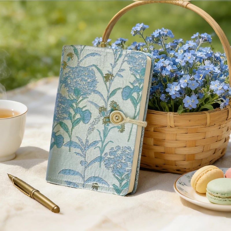 ipoul Flower Embroidery Refillable Journal, A6 Binder 6 Ring, Budget Binder, Planner Binder, Refillable Notebook, Travel Diary for Women, Gift for Friends Female, Teen Girl Gifts, Blue Forget-me-not - Image 2