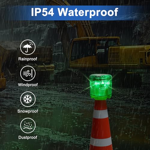 Aolyty Solar Strobe Warning Light 360 Degree Single Column Super Bright Waterproof IP54 for Construction Traffic Dock Marine Light Control Flashing (Green) - Image 4